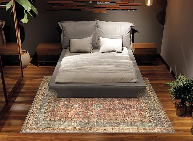 Bloom Rugs Washable Non-Slip 8' x 10' Rug - Terracotta/Mustard Traditional Area Rug for Living Room, Bedroom, Dining Room, and Kitchen - Exact Size: 8' x 10'