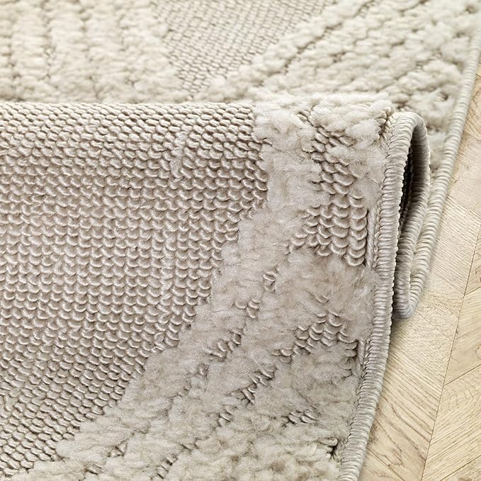 Antep Rugs Palafito 2x4 Geometric Shag Diamond High-Low Pile Textured Indoor Area Rug (Beige, 2' x 4')