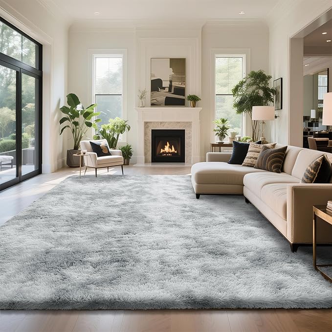 Fluffy Rug Shaggy Area Rug, Mottling Grey 6x9 Area Rugs for Living Room, Large Shag Area Rugs for Bedroom Kids Room Home Decor, Upgrade Anti-Skid Rectangular Fuzzy Rugs