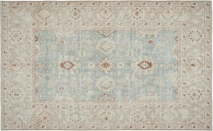 Revival Rugs Nimbus 5'x8' Zero-Shedding Area Rug for Living Room Bedroom - Oeko-TEX Certified, Low Pile, Spot Clean, Aqua, Blue