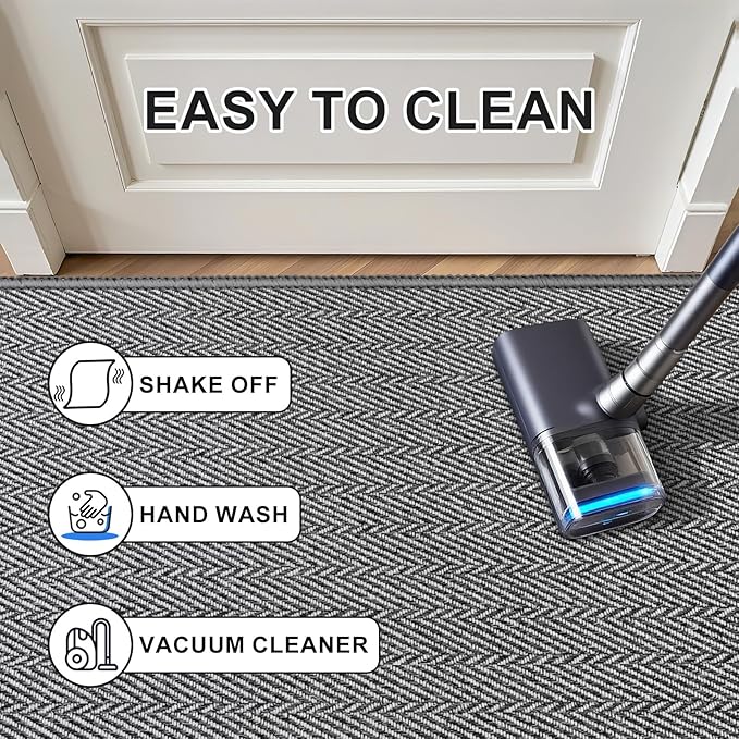 Ultra Thin Door Mat Indoor Entrance 17"x29", Low-Profile Indoor Door Mat, Non Slip Entry Mat Rubber Backing Unique Herringbone Design Inside Doormat Dirt Trapper Entryway Mats, Grey