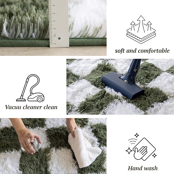 8x10 Area Rugs for Living Room Bedroom, Soft Fluffy Shaggy Bedside Rug, Indoor Floor Carpet for Kids Playroom, Dorms, Nursery Rooms, Home Decor (Olive Green & White 8'x10')