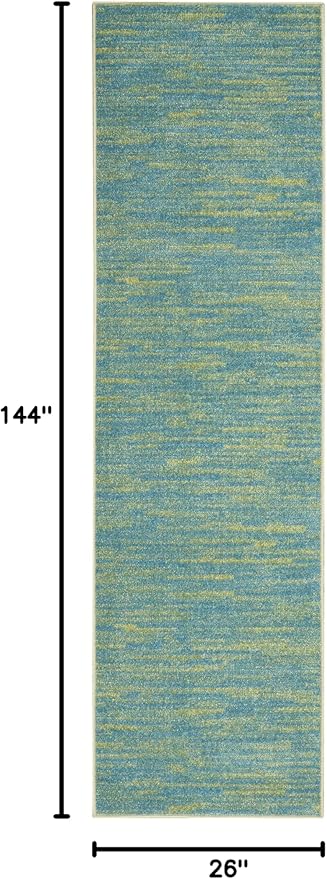 Nourison Home Nourison Essentials Blue Green 2'2" x 12' Area Rug - Easy Clean, Non Shedding, Bed Room, Living Room, Dining Room, Kitchen (12' Runner)