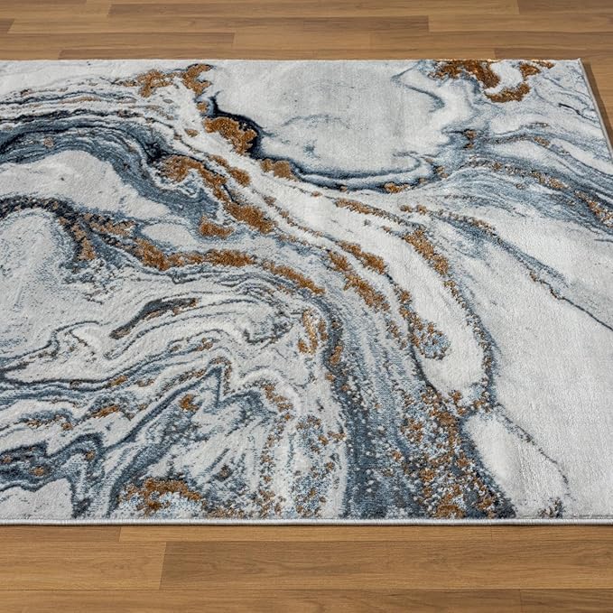 LUXE WEAVERS Marble Effect Abstract Blue 4x5 Area Rug