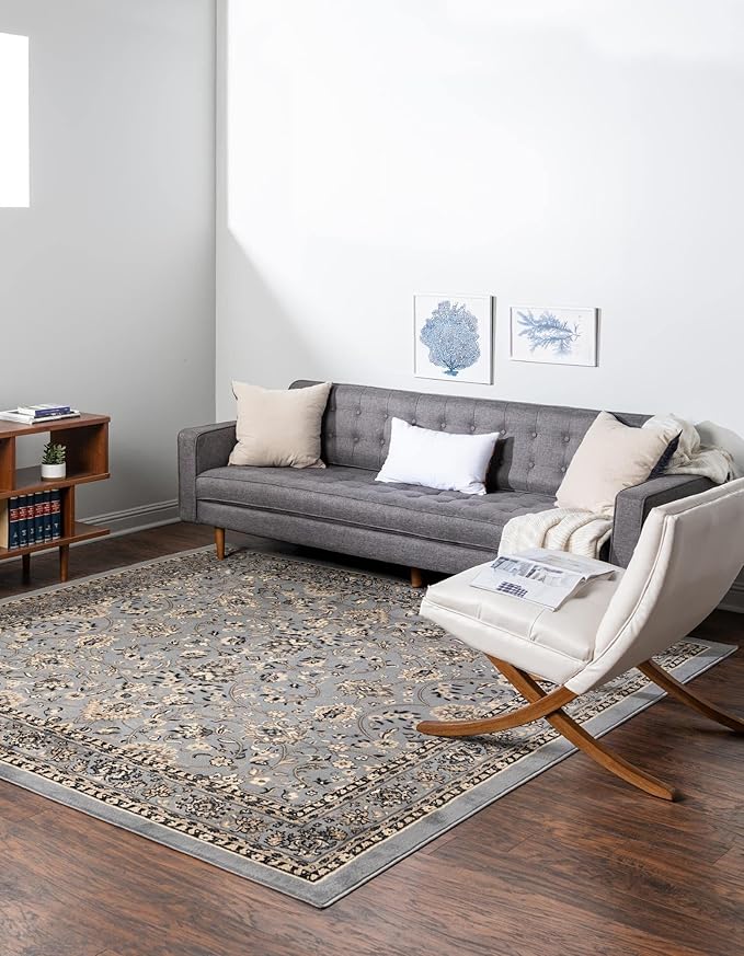 Rugs.com Yasmin Collection Rug – 8 Ft Square Gray Medium Rug Perfect for Living Rooms, Kitchens, Entryways