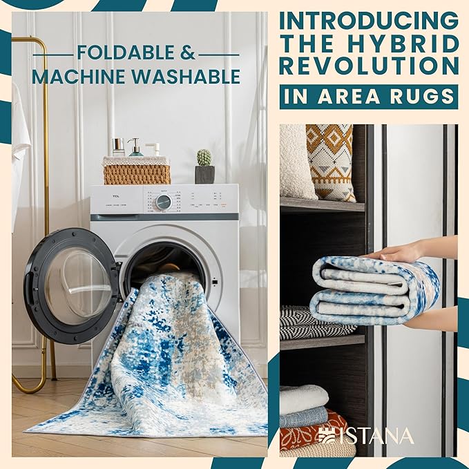 Istana Hallway Runner Rug 2.5x8 - Blue/Ivory Kitchen Rugs Non Slip Washable -Silk's Soft Touch Carpet Runner - Stylish Rugs for Home