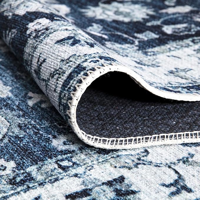 Bloom Rugs Washable Non-Slip 5' x 7' Rug - Dark Blue Traditional Bordered Area Rug for Living Room, Bedroom, Dining Room, and Kitchen - Exact Size: 5' x 7'