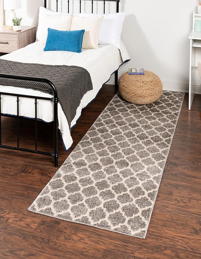 Rugs.com Lattice Collection Rug – 6 Ft Runner Dark Gray Medium-Pile Rug Perfect for Hallways, Entryways