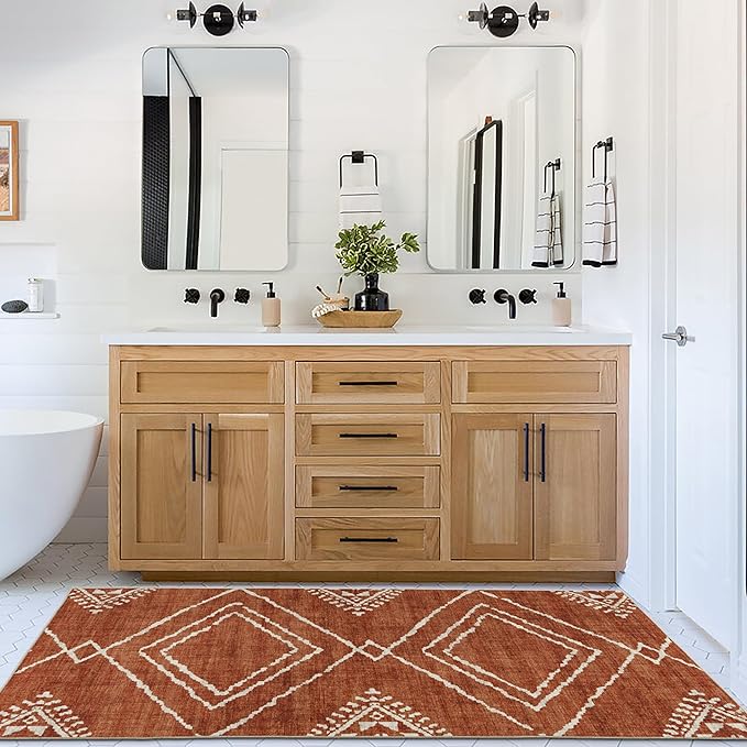ReaLife Rugs Machine Washable Area Rug - Living Room Bedroom Bathroom Kitchen Entryway Office - Padded Low Pile Stain Resistant Premium - Moroccan Diamond Tribal - Jax - Orange 7'6" x 9'6"