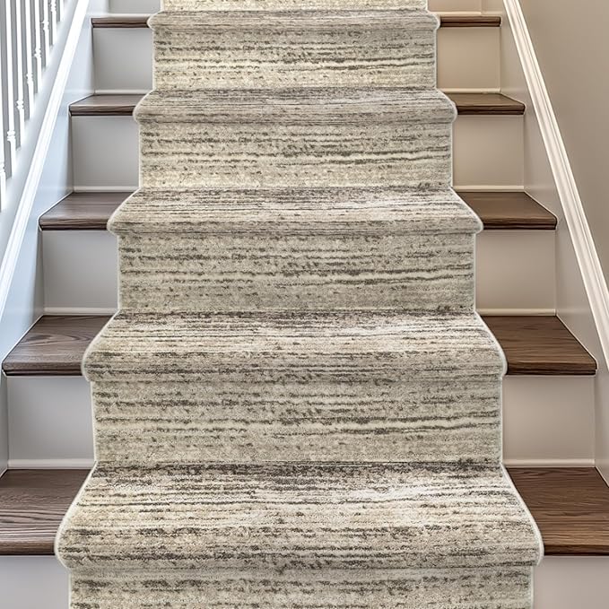 Well Woven Custom Size Hallway & Stair Runner- Harlow Delphi Cream Beige 31 Inches Wide x 4 Feet Long Runner (31" x 4') Runner Rug - Modern Stripes Pattern, Ultra-Soft, Easy-Clean