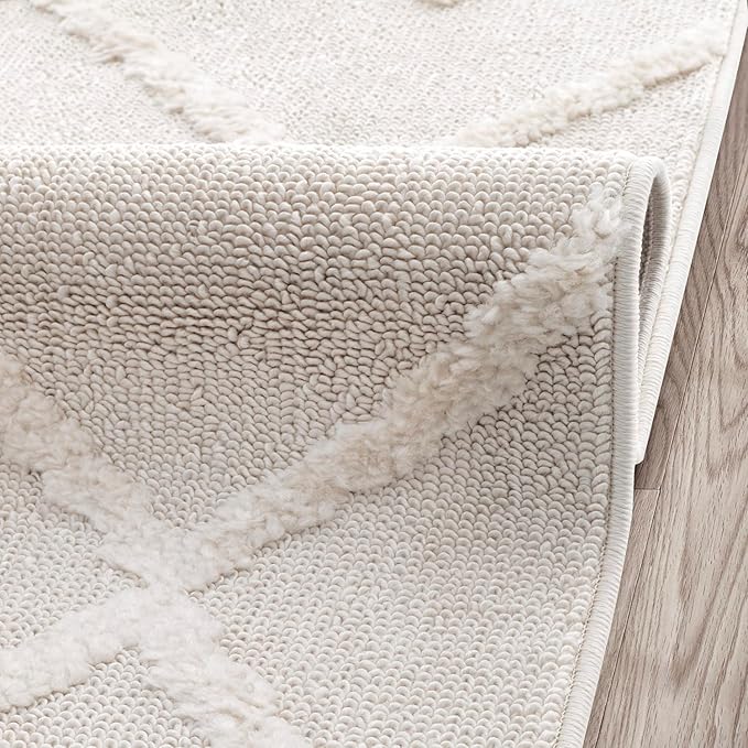 Antep Rugs Palafito 2x5 Geometric Shag Diamond High-Low Pile Textured Indoor Area Rug (Beige, 2' x 5')