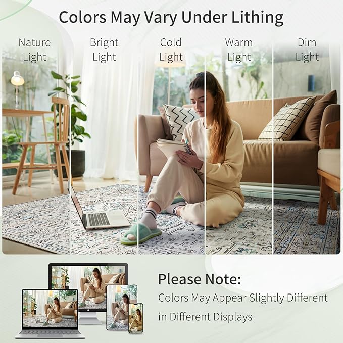 Enkor Runner Rugs for Hallway, 2x6 Washable Soft Non Slip Floor Rugs for Kitchen, Modern Mat for Living Room Bedroom Entryway White & Grey