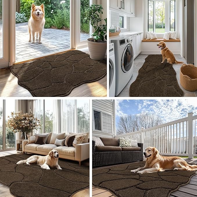 BSICPRO Large Dog Mat for Muddy Paws, 32x47 Dirt Trapper Long Door Mat, Non-Slip Washable Mud Mat for Dogs, Polyester Microfiber Soft Pet Rug Mat for Entryway, Patio (Latte)