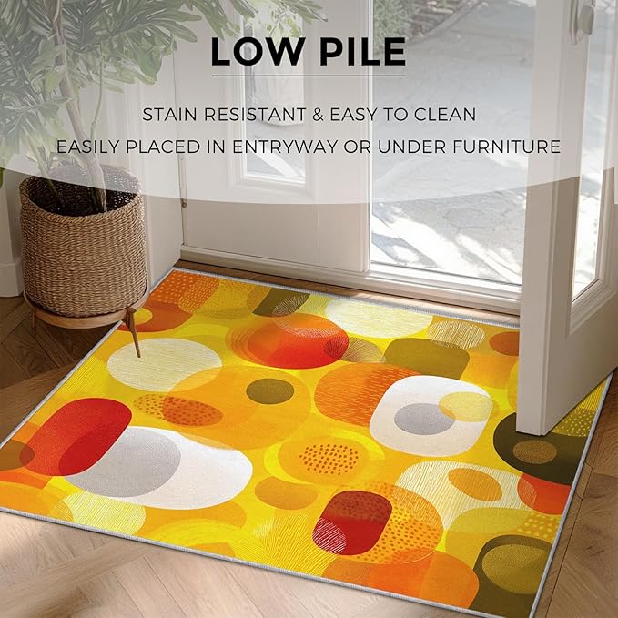 Abstract Geometry Rugs for Home Decor, 4x5 ft, Mid Century Modern Area Rugs for Living Room, Soft Non Slip Washable 70s 80s Geometric Carpet Bedroom Decorations Dt-Ghf-19