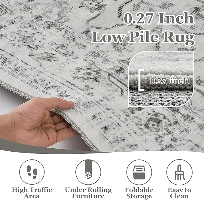 Extra Large Area Rugs 10x14 for Living Room, Farmhouse Distressed Printed Carpet Rugs for Bedroom Low Pile Thin, Non Slip Washable Neutral Boho Rug for Dining Room, Off White/Grey