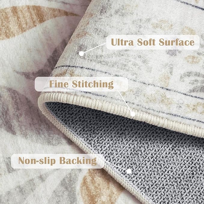 jinchan Vintage Floral 6x9 Area Rug for Living Room - Machine Washable Distressed Design Soft Throw Rug Ultra-Thin Non-Slip Large Carpet for Bedroom Nursery Dining Room Home Office (6x9ft, Light Grey)