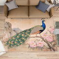 Peacock Peony Area Rug 3x5-3x5 Rug, Classic Peacock Peony Rugs for Living Room, Floral Animal Carpet, Peafowl Feather Washable Area Rugs for Bedroom, Aesthetics Carpet - Peafowl Home Decor & Gifts