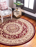 Unique Loom Versailles Collection Traditional Classic Medallion Floral Motif Area Rug (6' 0 x 6' 0 Round, Burgundy/ Ivory)