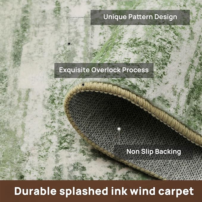 Abstract 5x8 Area Rug for Living Room Dining Room Home Office Bedroom Sage Green