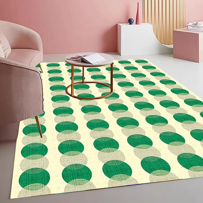 Modern Abstract Living Room Area Rug with Layered Circles Design 3x8 Minimalist Contemporary Geometric Decor Rugs for Dining Room Bedroom Office Nursery Room Washable Non Slip Indoor Mat Green
