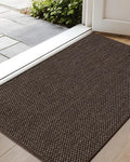 Color&Geometry Ultra-Thin Indoor Door Mat, 24"x36" Low-Profile Non-Slip Entryway Rug with Modern Geometric Texture, Washable Doormat for Indoor Entrance, Front Door, Brown (Rolled-up NO Creases)