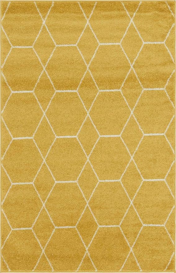 Unique Loom Trellis Frieze Collection Area Rug - Geometric (4' 1" x 6' 1", Yellow/ Ivory)