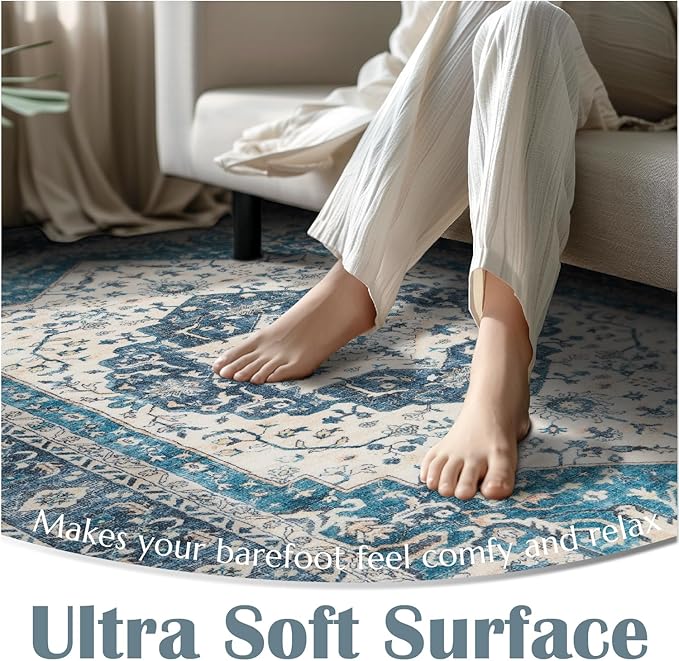 jinchan Runner Rug 2x5 Washable Kitchen Hallway Runner Soft Thin Vintage Low Pile Non Slip Distressed Carpet Floral Medallion Rug for Bathroom Bedroom Laundry Room Blue Multi