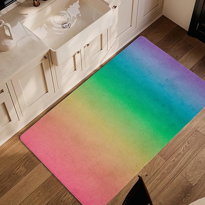 Rainbow Washable 3x5 Area Rugs for Living Room, Thin Low Pile Contemporary Carpet, Non-Slip Base Lightweight Rug