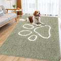Smiry Dog Door Mat for Muddy Paws, Absorbent Dirt Trapper Non Slip Quick Dry Washable Chenille Mat for Mud Dogs, Entry Rug for Indoor and Outdoor (71x46 Inches, Sage Green and White)
