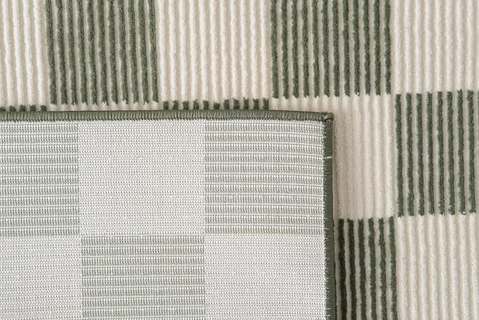 Revival Rugs Gambit 3'11"x6'1" Checkered Rug Machine Washable Area Rug for Kitchen Bedroom - 100% Recycled Oeko-TEX Certified, Medium Pile, Green, Beige