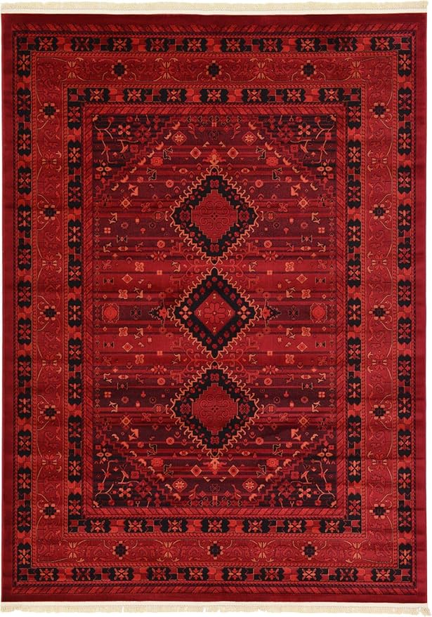 Unique Loom Tekke Collection Area Rug - Sheibani (7' 10" x 11' Rectangle, Red/ Black)