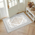 SOULFUL Medium Pile 2x3 Entryway Rug - Soft Foot Feel Small Area Rug - Light Taupe Boho Floral - Washable Non-Slip - Perfect for Hallway Kitchen Bedroom Bathroom Indoor Entrance