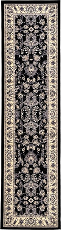 Rugs.com Yasmin Collection Rug – 10 Ft Runner Black Medium Rug Perfect for Hallways, Entryways