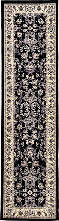 Rugs.com Yasmin Collection Rug – 10 Ft Runner Black Medium Rug Perfect for Hallways, Entryways