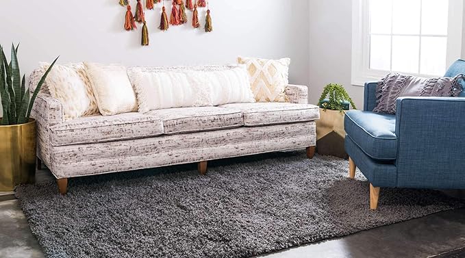 Unique Loom Solid Shag Collection Area Rug (9' x 12' Rectangle, Graphite Gray)
