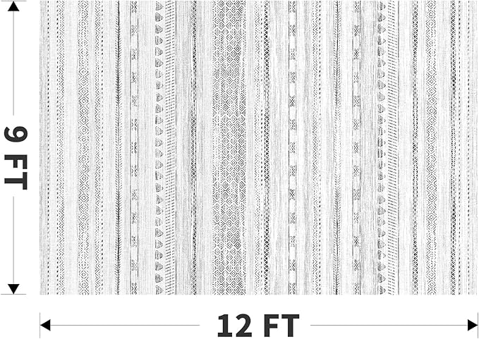 9x12 Area Rugs for Living Room Machine Washable Rug Distressed Indoor Carpet Neutral Moroccan Boho Rug Ultra Soft Area Rug for Bedroom Dining Room Playroom Office, Black