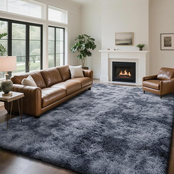 Fluffy Rug Shaggy Area Rug, Mottling Dark Grey 10x14 Area Rugs for Bedroom, Super Soft Shaggy Rugs for Living Room Bedroom Kids Room Home Decor, Upgrade Anti-Skid Rectangular Fuzzy Rug