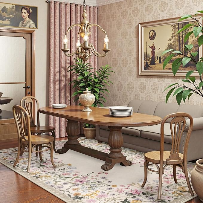Lahome Boho Floral Beige Washable 5x7 Area Rugs for Living Room, Non Slip Rugs for Bedroom, Indoor Throw Dining Room Carpet for Under Table Entryway Kitchen Office(Beige,5x7)