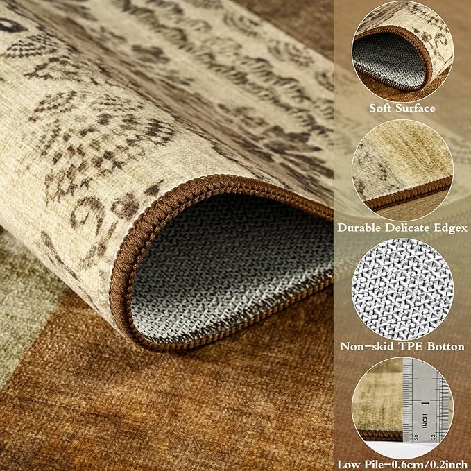 DweIke Large Modern Washable Area Rugs 8x10, Living Room Rug Non-Slip and Non-Shedding Large Rugs for Bedroom, Low Pile Indoor Rubber Backed Carpets for Dining Office Home Decor, Brown