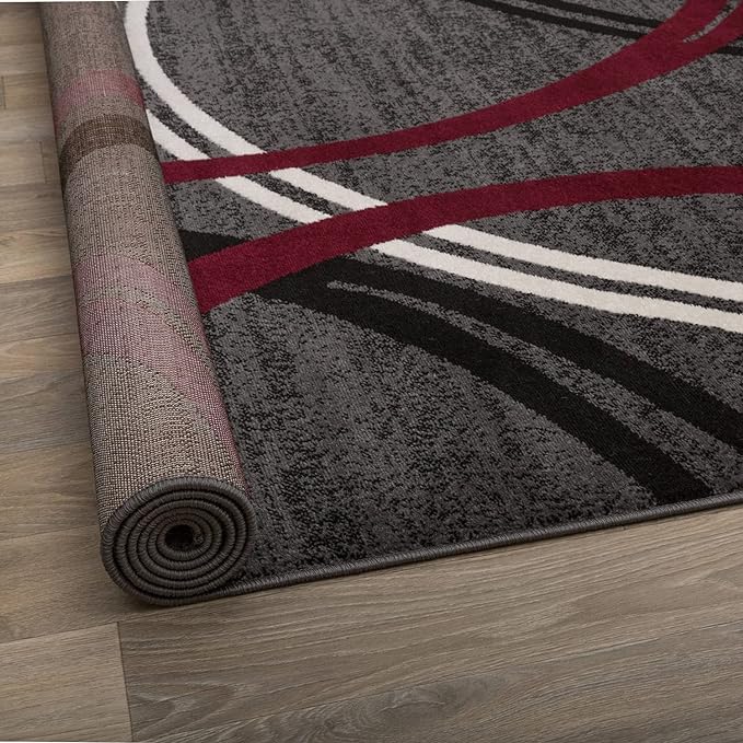 Rugshop Modern Wavy Circles Design Non-Shedding Runner Rug, Carpet for Hallway or Kitchen, Red, 2'7" x 8'