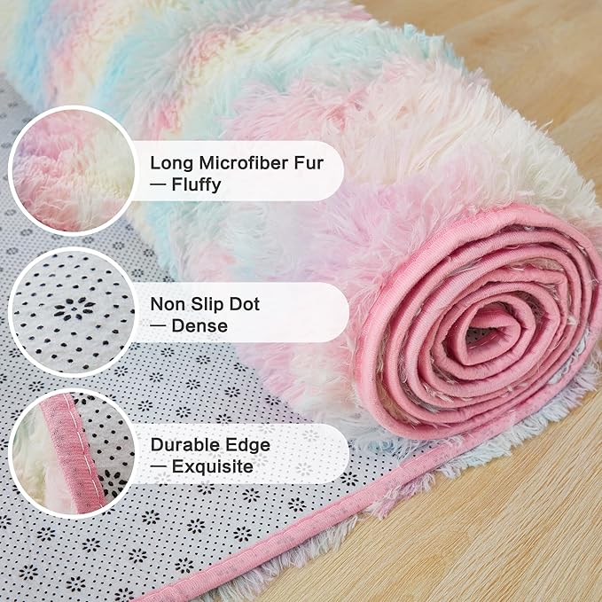 Andency Soft Area Rugs for Living Room Bedroom, 4x6 Fluffy Shaggy Bedside Rug, Non-Slip Large Shag Fuzzy Plush Carpets for Bedroom Kids Dorm Nursery Home Decor Aesthetic, Tie-Dyed Brown