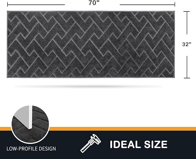 PURRUGS Dirt Trapping Door Mat 32" x 70", Non-Slip Machine Washable Entry Rug, Shoe Scraper, Dog Doormat, Super Absorbent Welcome Mat for Front & Back Door, Muddy Wet Shoes & Paws, Charcoal
