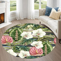 7ft Round Indoor Rug Non-Shedding Machine Washable，Low Pile Non-Slip Carpet with Tropical Floral Pattern，Soft Floor Mat for Living Room, Bedroom, Mudroom Easy Clean Home Decor