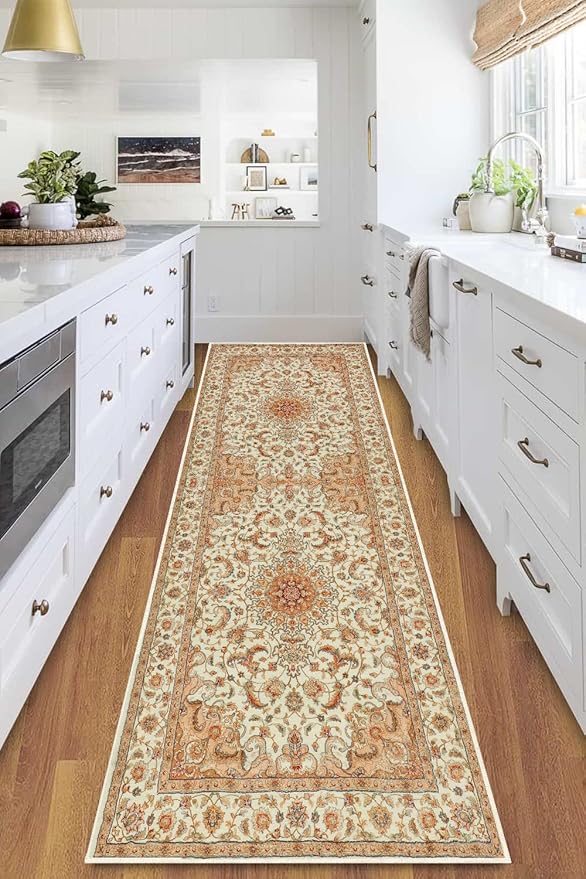 COMSLE Boho Washable Runner Rug for Hallway Faux Wool Small Kitchen Area Rug Distressed Throw Rug Non-Slip Laundry Room Carpet Runner for Entryway Indoor Bedroom, 2' x 8'
