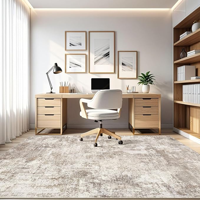5x8 Area Rugs Living Room: Washable Large Abstract Soft Rug Stain Resistant Indoor Floor Non-Slip Accent Carpet for Women Modern Home Enthusiasts Aged 25-45 - Bedroom Nursery Playroom- Beige Brown