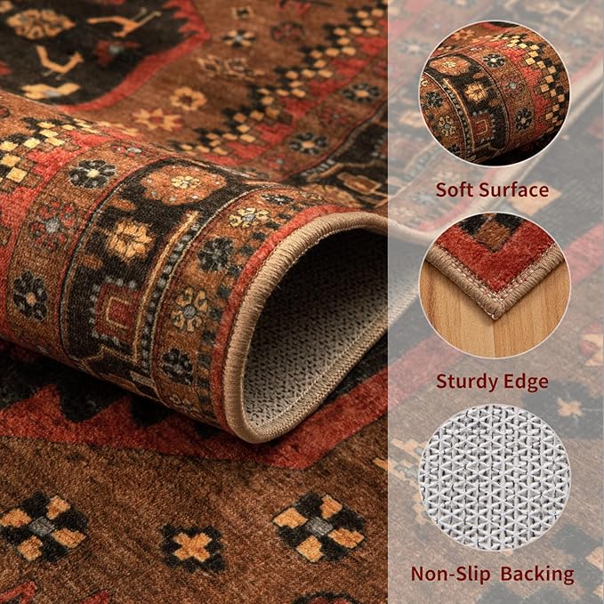 Ciicool 4x6ft Area Rug, Washable Non-Slip Throw Rug Vintage Kitchen Carpet for Entrance Bedroom Bedside Living Room Kitchen Laundry Bathroom Decor