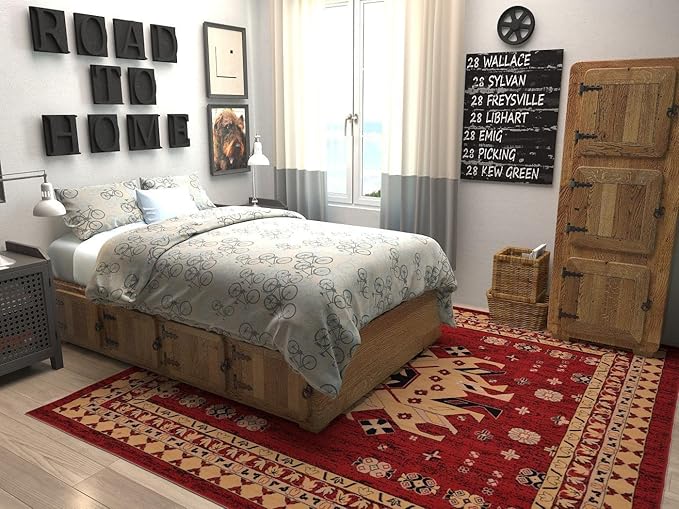 Unique Loom Taftan Collection Border Geometric Tribal Inspired Design Area Rug (8' 0 x 8' 0 Square, Red/ Gold)