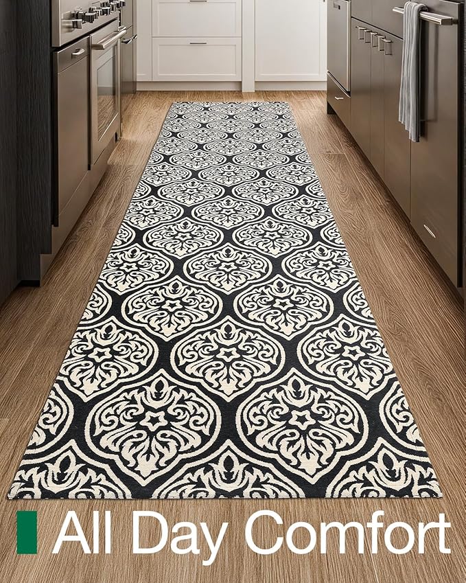 LUMI Washable Low-Pile Runner Rug Non Slip for Hallway, 2.3x8 Soft Carpet Absorbent Waterproof, Modern Black Area Mat Indoor High Traffic for Living Room, Entryway, Laundry