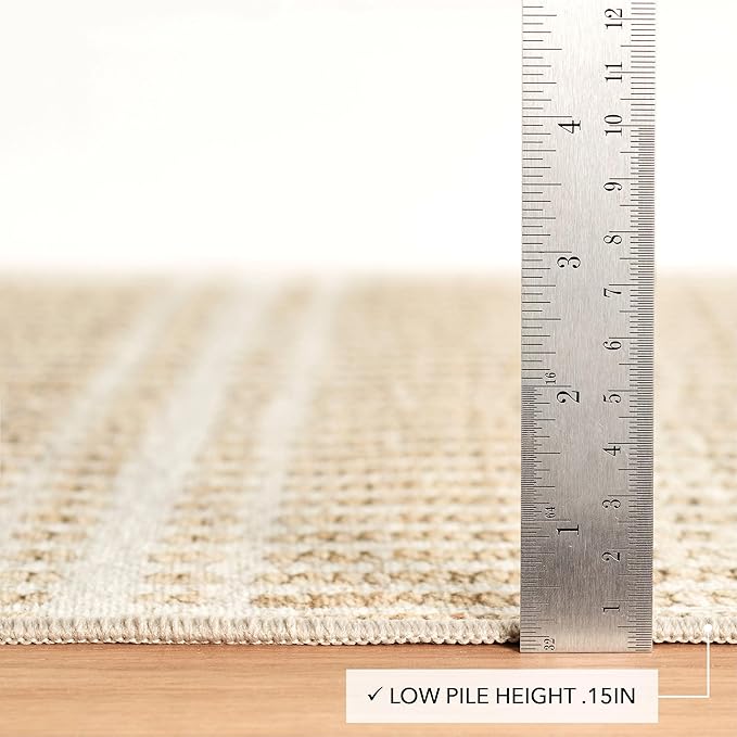 Dash and Albert Arbor Machine Washable Area Rug - 6' x 9' Neutral Stripe Washable Accent Rug Stain-Resistant, Anti-Slip, High Traffic Kitchen, Hallway, Mudroom