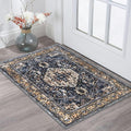 KOZYFLY Small Area Rug 2x3 Ft Rugs for Entryway Washable Boho Entry Rug Non Slip Door Mat Indoor Gold Navy Printed Faux Wool Vintage Kitchen Rug Throw Rugs for Entrance Kitchen